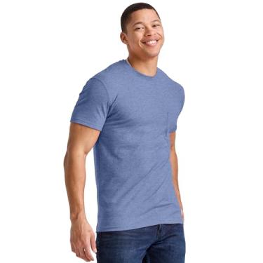 Imagem de Hanes Camiseta masculina com bolso leve, mistura tripla original, azul forte profundo Pe Heather, Deep Forte Blue Pe Heather, XXG