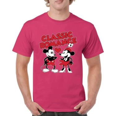 Imagem de Camiseta masculina Steamboat Willie Classic Romance Cute Cartoon Mouse Love Relationship Heart Valentine's Day, Rosa choque, XXG