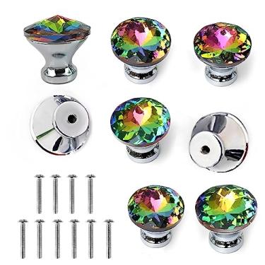Imagem de HOSL 10 maçanetas de armário de 3,5 cm puxador de gaveta de vidro cristal puxadores e puxadores de cristal colorido em forma de diamante para armário de cozinha puxadores de banheiro (30 mm coloridos)