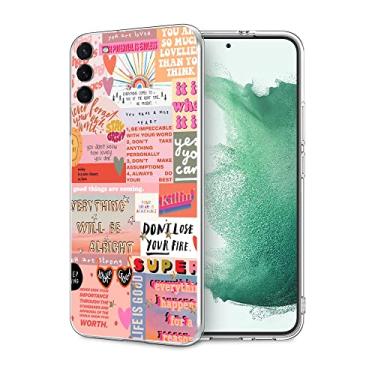 Imagem de Capa compatível com Samsung Galaxy S22 Trendy Case, motivacional positiva cristã rosa estética colagem capa de telefone transparente presente TPU capa protetora à prova de choque