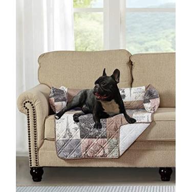 Imagem de Brilliant Sunshine Tapete acolchoado calmante para cães, capa lavável removível, protetor de almofada e capas de sofá para cães, animais de estimação, gatos, médio, cinza latte Paris e retalhos