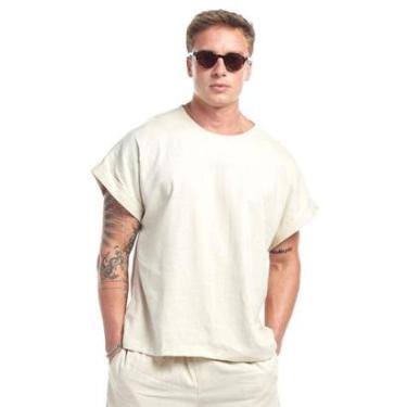 Imagem de Camiseta Oversized em Linho Brohood Masculina Off-white-Masculino