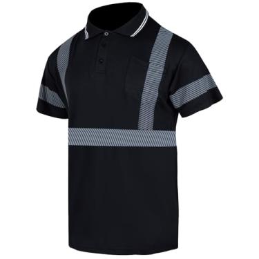 Imagem de FONIRRA Camiseta polo masculina Hi Vis Safety de alta visibilidade reflexiva para trabalho de construção, Preto_manga curta, 3G