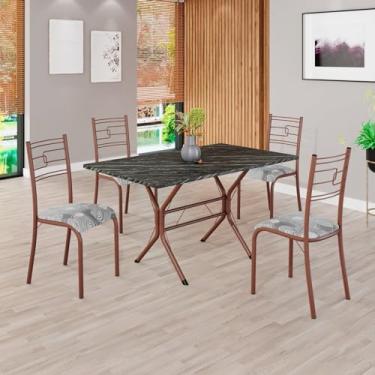 Imagem de Conjunto Sala de Jantar Mesa Retangular 120x75cm Tampo Pedra Ardósia Indiana 4 Cadeiras Paraty Paraopeba/Marrom