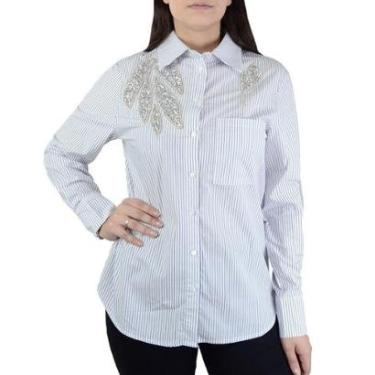 Imagem de Camisa Feminina Dudalina ML Slim Listrada Strass-Feminino
