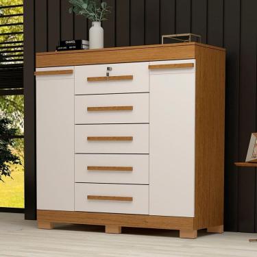 Imagem de Cômoda 2 Portas 5 Gavetas 100% MDF Coleus Espresso Móveis Cinamomo/Off White