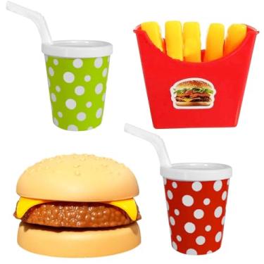 Imagem de Kit Lanche Fast Food Hambúrguer com Batata e 2 Refrigerantes Comidinhas de Brinquedo Faz de Conta Infantil