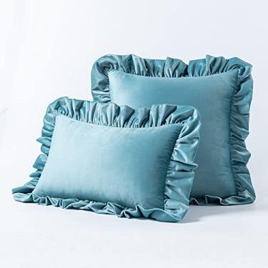 Imagem de 30x5 0/45x4 5/50X50CM Capa de almofada de veludo com borda de babado para sofá Capa de cintura Fronha decorativa, verde, 30X50CM sem núcleo