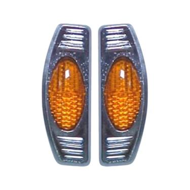 Imagem de Par Luminoso Oval Refletor Simples Laranja Base Cromada para Porta Lateral Linha Leve e Pesada Carros e Caminhões - Olho de Gato Universal