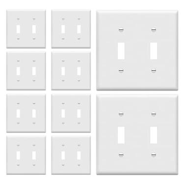 Imagem de Enerlites 8812-W Placa de parede com 2 interruptores, tamanho padrão, policarbonato inquebrável, branco - pacote com 10