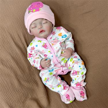 Imagem de 20 polegadas Bebê reborn realista,bebe reborn menina silicone sólido com genitais,olhos fechados lavável bebe reborn com a pele mole,Silicone menina