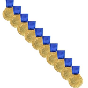 Imagem de Kit 10 Medalhas Com Centro Liso De 2,1cm Ouro Prata Bronze ouro