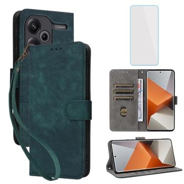 Imagem de IUQXU Capa carteira para celular Redmi Note 13 Pro Plus 5G com protetor de tela [bloqueio RFID] Suporte de cartão de couro para celular feminino para Redmi Note13 Pro + Note 13Pro Plus 5G verde