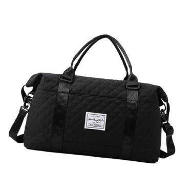 Imagem de UGPLM Bolsa de ginástica esportiva durante a noite, bolsa de fim de semana com manga de carrinho, bolsa de ombro, bolsa de transporte, bolsa de viagem para, preto