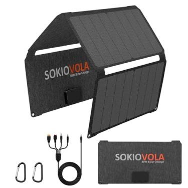 Imagem de SOKIOVOLA Painel Solar Dobrável Portátil de 50 W, Carregador com 3 Portas de Saída (USB-A USB-C CC), Ideal para Acampamento, Caminhadas e Atividades ao Ar Livre, com Taxa de Conversão de 24,8%