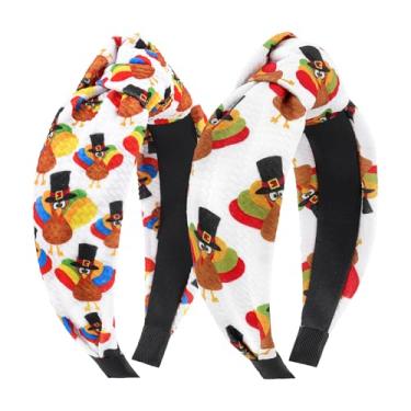 Imagem de Lanmerry Faixas de cabelo femininas de outono de Ação de Graças, Waffle de peru, acessórios de cabelo, presentes de festa festiva de outono, 2 peças