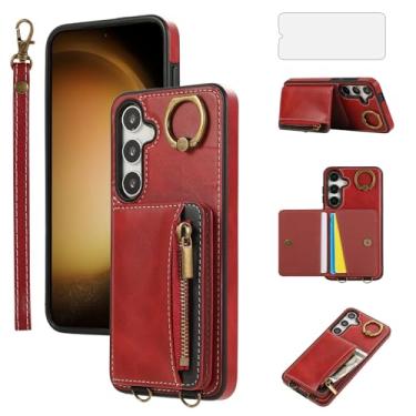 Imagem de Asuwish Capa de telefone para Samsung Galaxy S24 5G capa carteira e protetor de tela de vidro temperado zíper flip anel de crédito suporte suporte de couro robusto slot celular acessórios S 24 24S G5