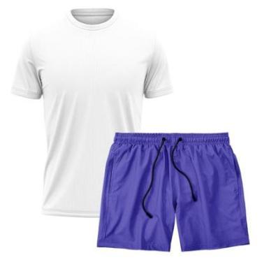 Imagem de Kit Short Praia Academia Passeio Treino Azul + Camiseta Manga Curta Masculina-Masculino