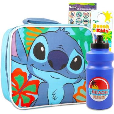 Imagem de Disney Lancheira Lilo and Stitch para meninas – Pacote de 4 peças com lancheira Stitch Plus Adesivos, Garrafa de água reutilizável e mais | Lancheira Lilo e Stitch