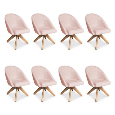 Imagem de Kit 08 Poltronas Cadeira Giratória Bela Suede Rosa Bebê Base de Madeira - Pallazio