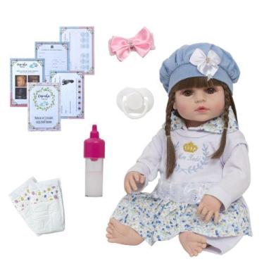 Imagem de Bebe Reborn Realista Princesa Olhos Castanhos Vestido Azul - Cegonha R