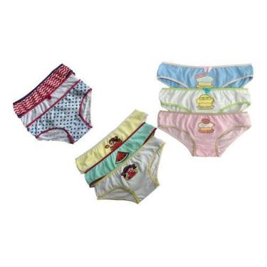 Imagem de Kit 12 Calcinhas Femininas Infantil Criança Algodão - Folly, Rosa, Cla