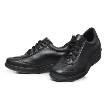 Imagem de Tênis Feminino Ortopédico Conforto Com Cadarço Pizaflex, Preto, 37, Fe