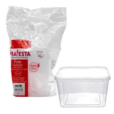 Imagem de Pote Quadrado 600 Ml Com Lacre 10 Unds Freezer e Micro-ondas - PRAFEST