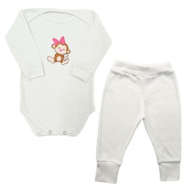 Imagem de Conjunto Body Manga Longa Bebê Macaquinha Laço Rosa + Calça - Generic,