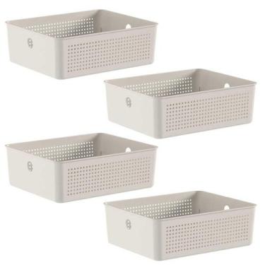 Imagem de 4x Cestos 5,4L Organizador OU Flow Bege 9cm x 22cm x 27cm
