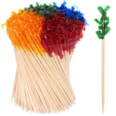 Imagem de sugormek 1000 peças palhetas de babados de madeira de 10 cm com cores sortidas, 4 cores, para coquetel, churrasco, sanduíches de clube (palitos de babados 1000 peças 4 polegadas)