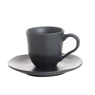 Imagem de Conjunto de Xícaras Com Pires 06 Peças 120ml Orgânico Preto Matte Ston