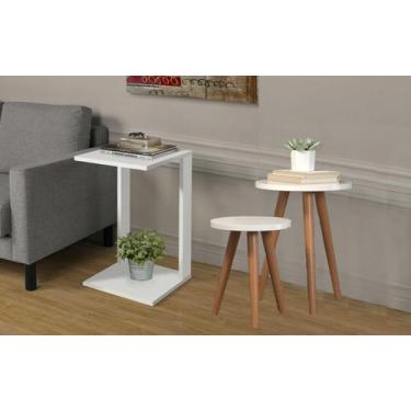 Imagem de 3 Mesinhas Cabeceira Madeira Canto Branco Madeira Decora - Colomi