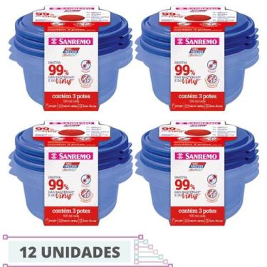 Imagem de 12 Potes 530ml Sanremo Azul Livre BPA Mantimentos Redondos