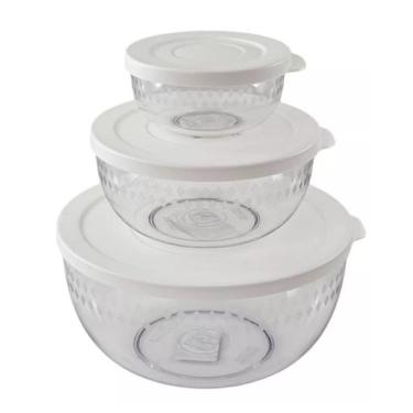 Imagem de Kit 3 Tijelas Acrílica Com Tampa Saladeira - Helsim 