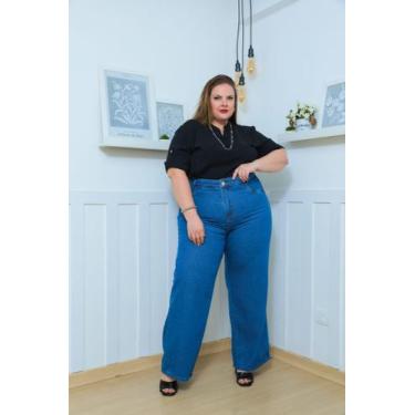 Imagem de Calça jeans escuro wide leg plus size wid leg pantalona premium - PARA