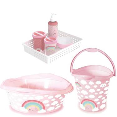 Imagem de Kit Banho Do Bebe Balde,bacia E Kit Higiene Arco-iris - plasutil - pla