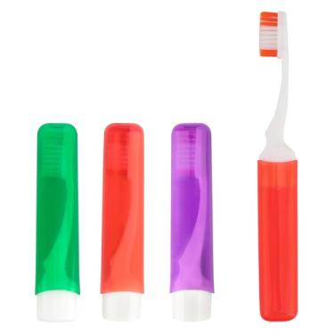 Imagem de Escova de dentes para viagem, conjunto de 3 peças, mini escova de dentes portátil macia para viagem com capa de escova de dentes, pequena escova de dentes dobrável, embalada individualmente para