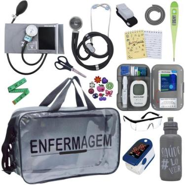 Imagem de Kit Enfermagem Transparente Completo Aparelho Pressao Manual Estetosco