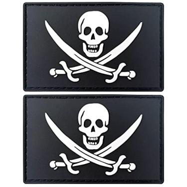 Imagem de JBCD Patch de bandeira pirata Jack Rackham – Patch tático de gancho e laço de borracha PVC, pacote com 2