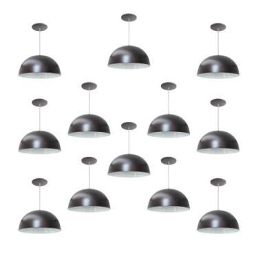 Imagem de Kit 12 Luminária Pendente Meia Lua 24cm Com Interior Branco Brilho Fia