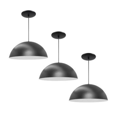 Imagem de Kit 3 Luminária Pendente Meia Lua 34cm Com Interior Branco Brilho Com 