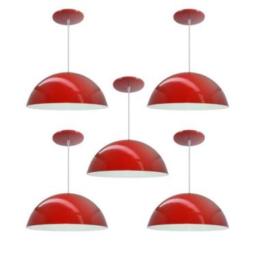 Imagem de Kit 5 Luminária Pendente Meia Lua 50cm Interior Branco Brilho Com Fiaç