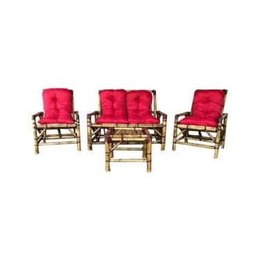 Imagem de Kit Poltrona Bambu 4 L Com Almofadas Para Edícula E Jardim - Compree, 