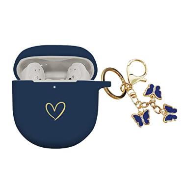 Imagem de AIIEKZ Compatible with Bose QuietComfort Earbuds II 2022, Soft Silicone Case with Gold Heart Pattern for Bose QC II Case with Cute Butterfly Keychain for Girls Women (Midnight Blue)