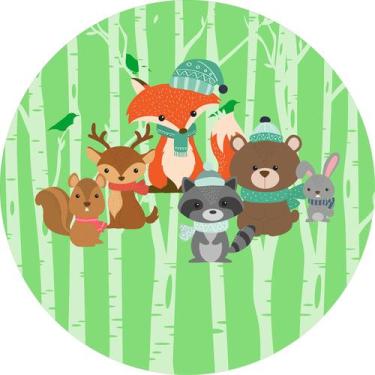 Imagem de Painel De Festa Redondo 1,50x1,50 - Animais Bosque Verde 003 - Via Cor
