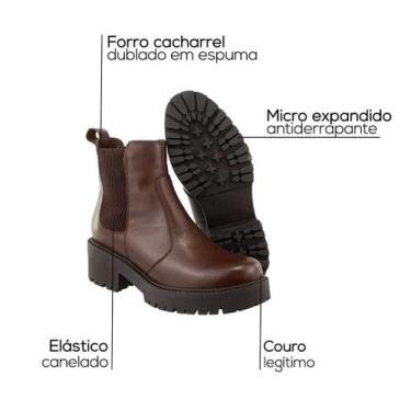 Imagem de Bota Chelsea Feminina Couro Legitimo Cano Curto Sola Tratorada Elástic