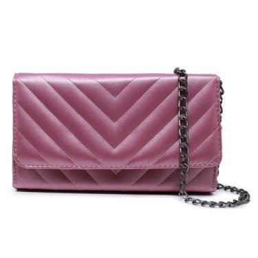 Imagem de Bolsas Femininas Clutch Pequena Metalizada Matelasse CM SHOES, Rosa
