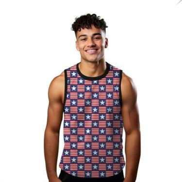 Imagem de Camiseta Regata Verão Estilo Moda Praia Quadrados Estrelas Listra Capi