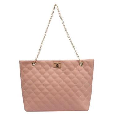 Imagem de Bolsa Feminina Média Couro PU Ombro Mão Retangular Elegante - Bag, Ros